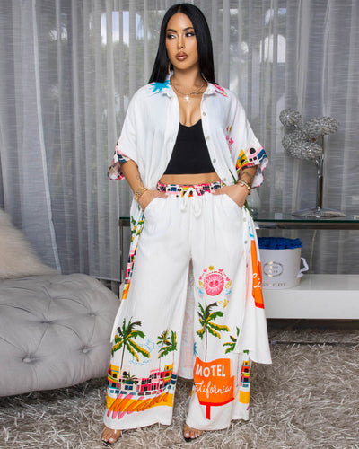 Miami Cream Multi-Color Print Maxi Dress