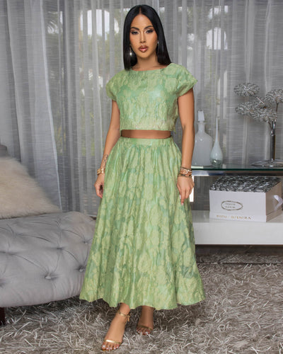 Desideria Olive Green Textured Top & Skirt Set