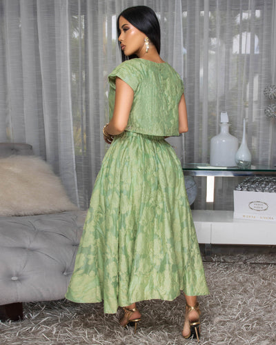 Desideria Olive Green Textured Top & Skirt Set