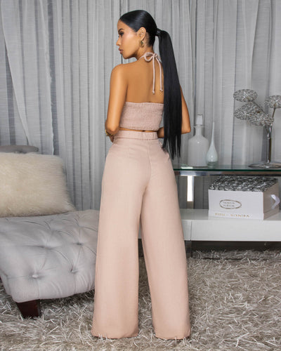 Callin Nude Linen Pants Set