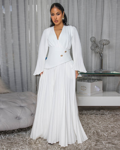 Athenia Off-White Pleated Maxi Dress