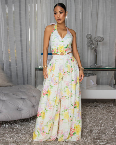 Raleigh Ivory Multi-Color Floral Print Pants Set