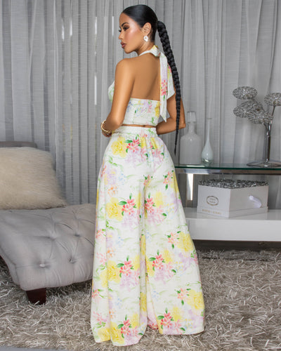 Raleigh Ivory Multi-Color Floral Print Pants Set