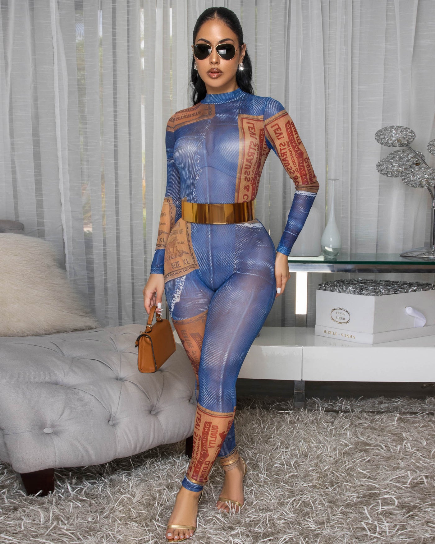 Solana Blue Mesh Vintage Jumpsuit