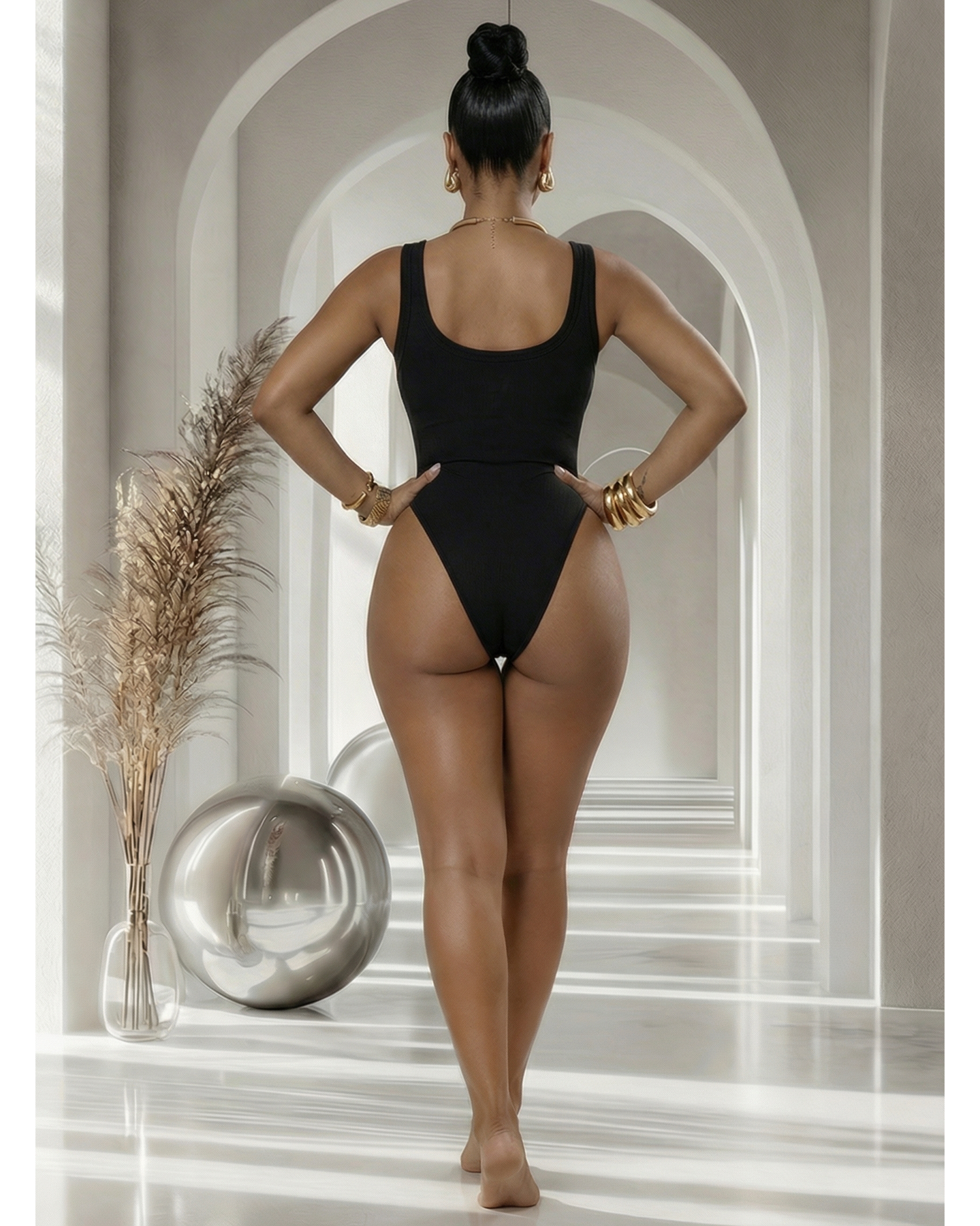 Lucia Black V-Back Ribbed LUXE Bodysuit