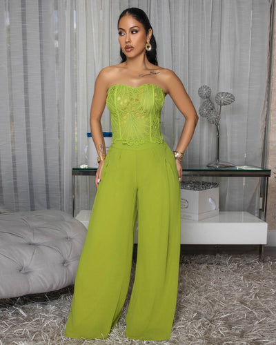 Miraflores Lime Corset Top & Pants Set