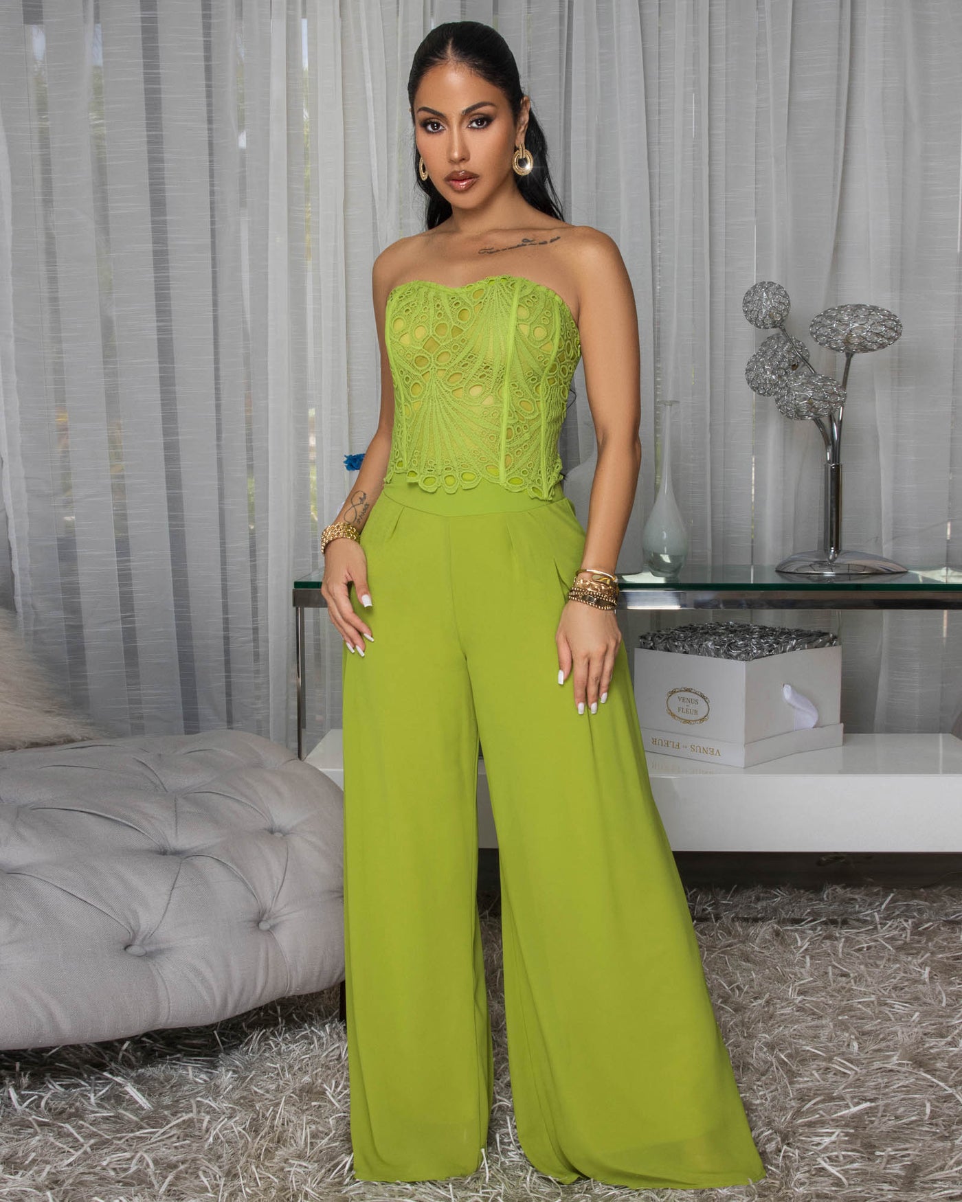Miraflores Lime Corset Top & Pants Set