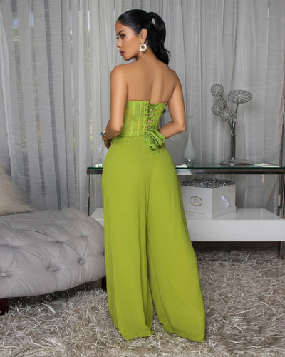 Miraflores Lime Corset Top & Pants Set