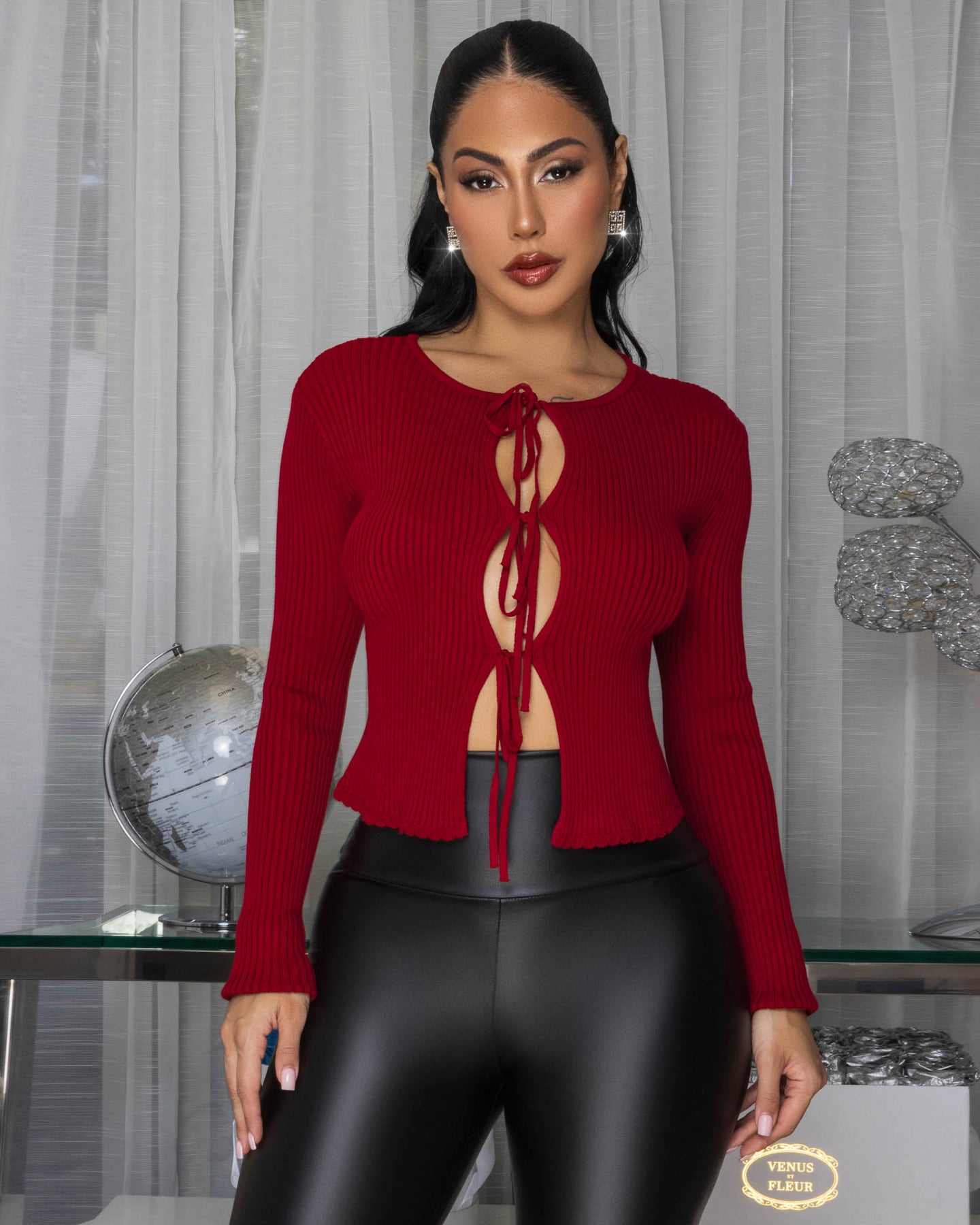 Mirage Burgundy Ribbed Sweater Cardigan