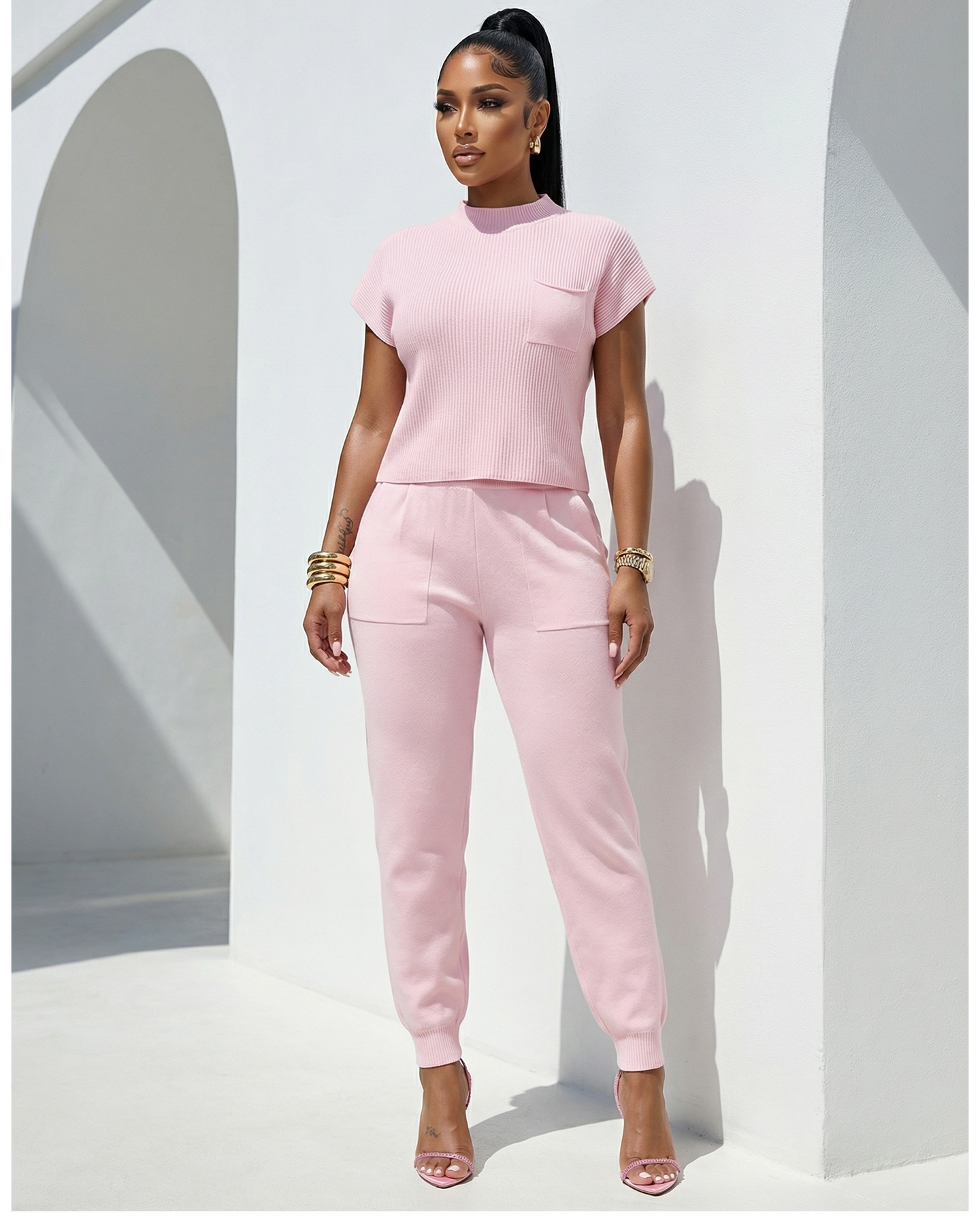 Sable Baby Pink LUXE Knit Pants Set