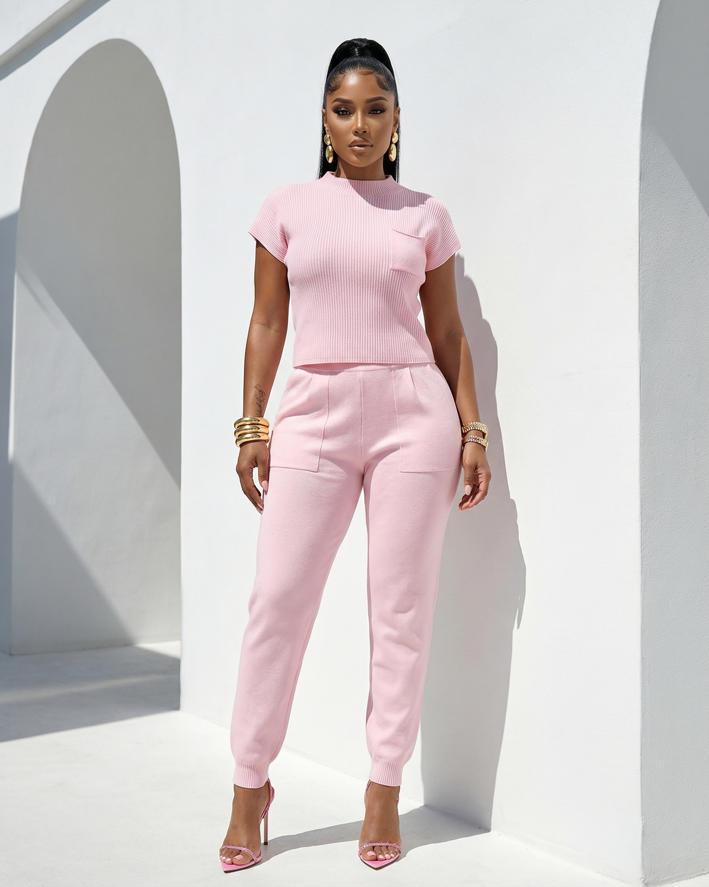 Sable Baby Pink LUXE Knit Pants Set