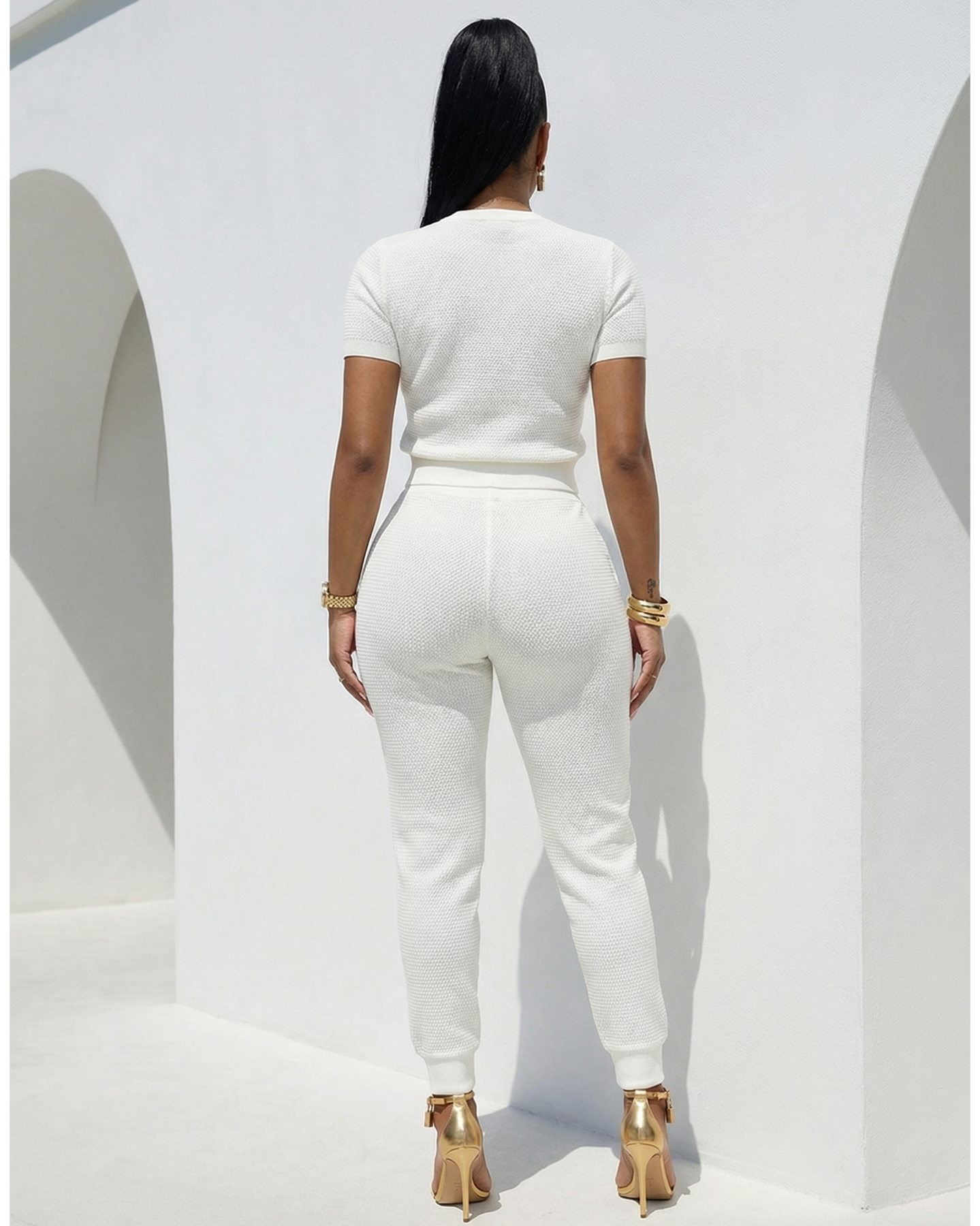 Sable White LUXE Knit Pants Set
