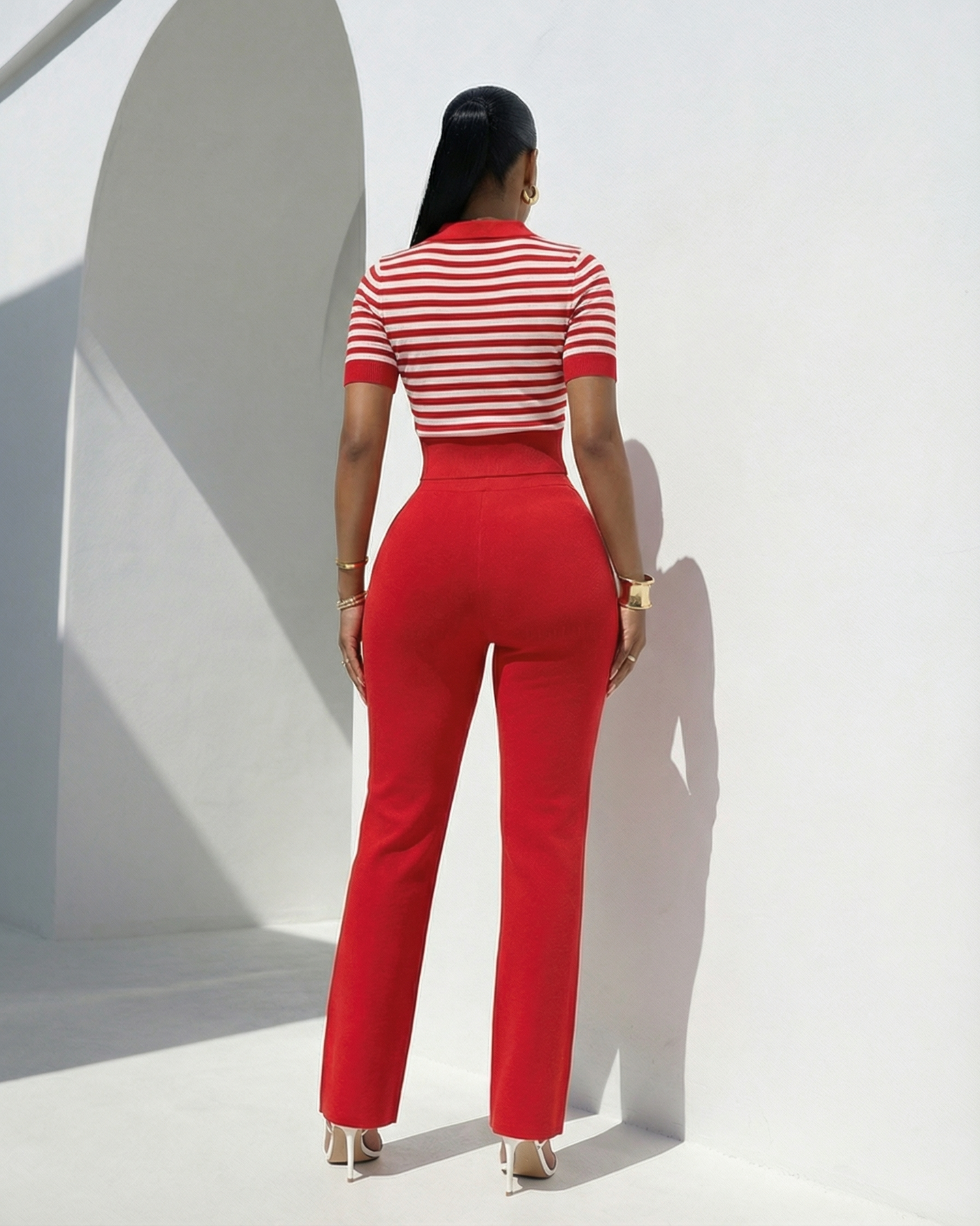 Farida Red Stripes ULTRA-LUXE Knit Pants Set