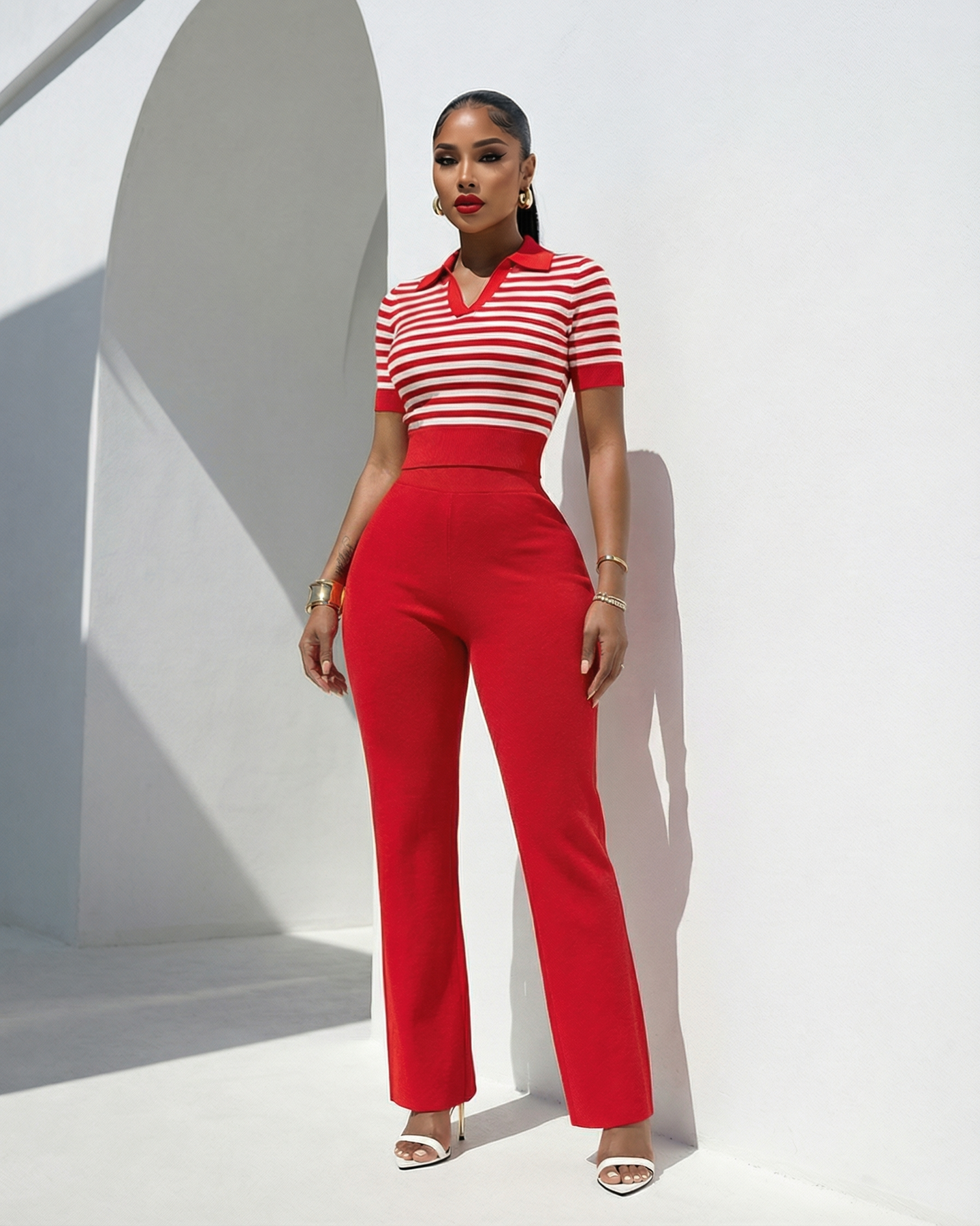 Farida Red Stripes ULTRA-LUXE Knit Pants Set