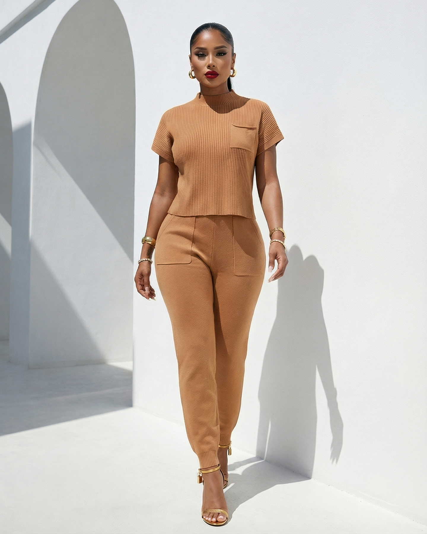 Sable Latte LUXE Knit Pants Set