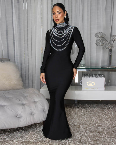 Wallace Black Rhinestones Maxi Bandage Dress