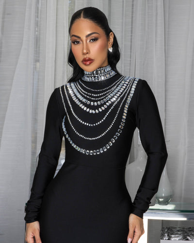 Wallace Black Rhinestones Maxi Bandage Dress