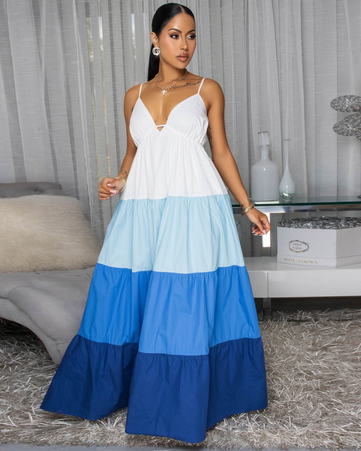 Salma Blue Ombre Multi-Color Maxi Dress