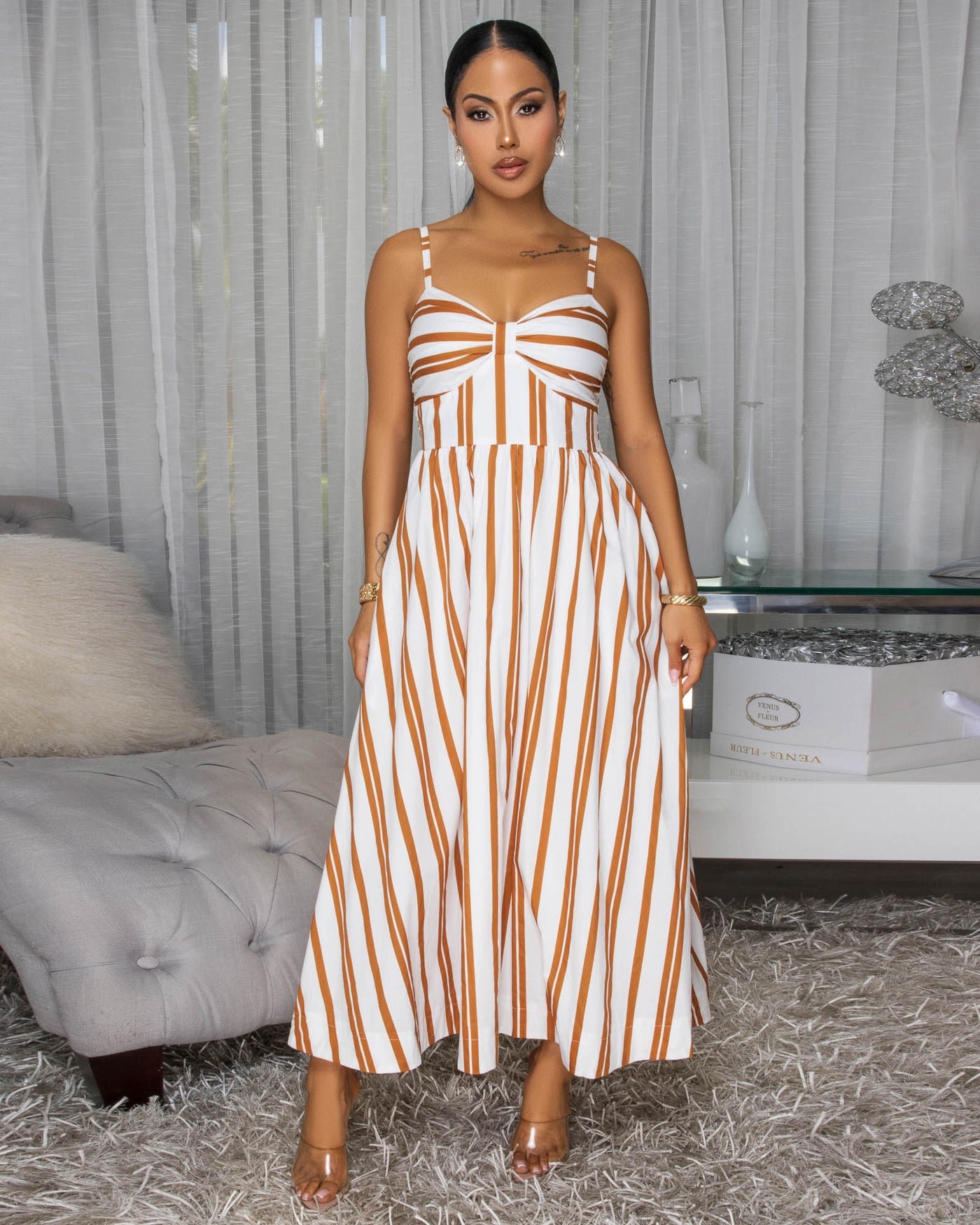 Melida Off-White Camel Print Maxi Dress