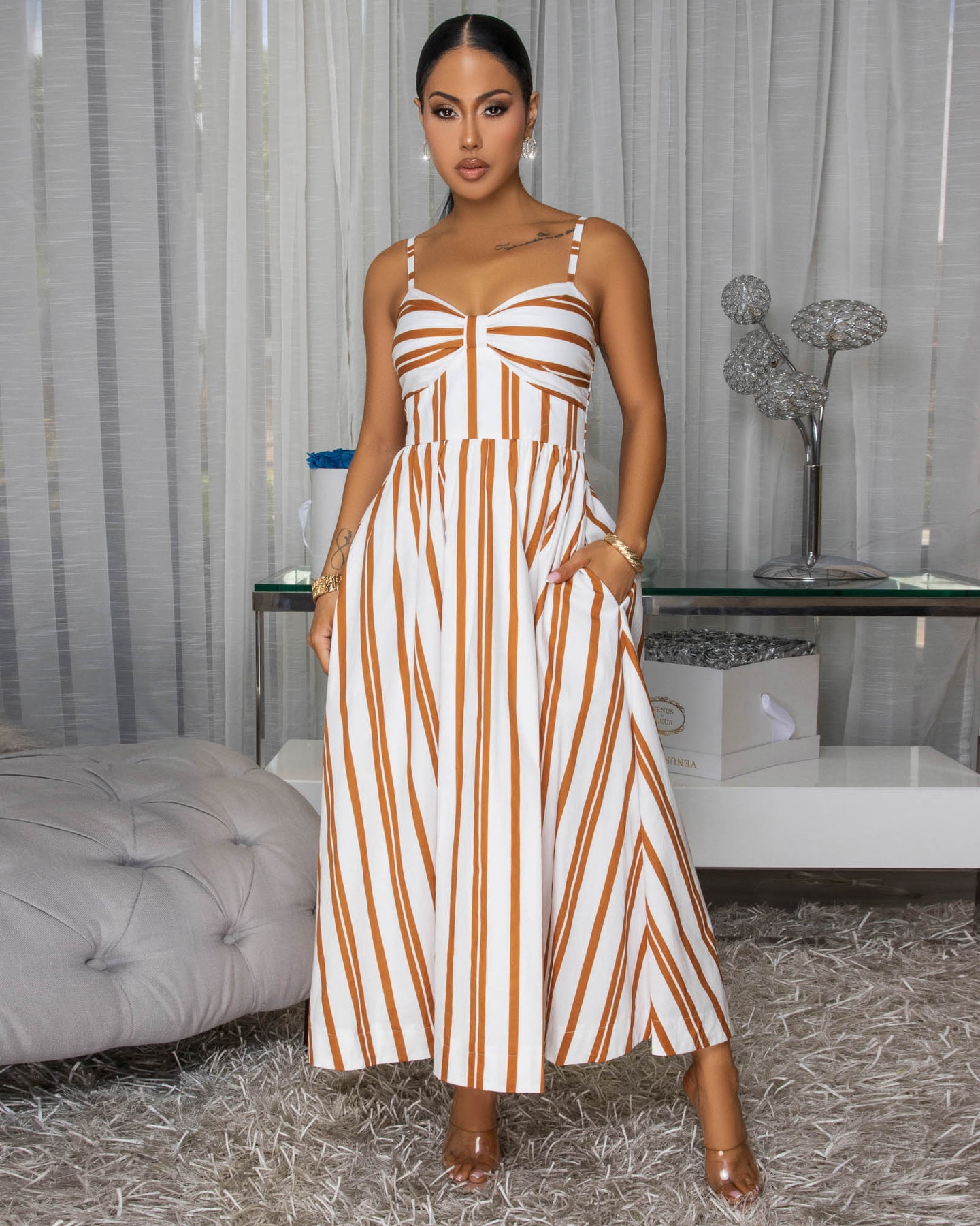 Melida Off-White Camel Print Maxi Dress