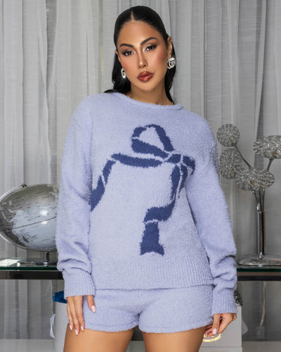 Ballie Blue Bow Knit Short Set