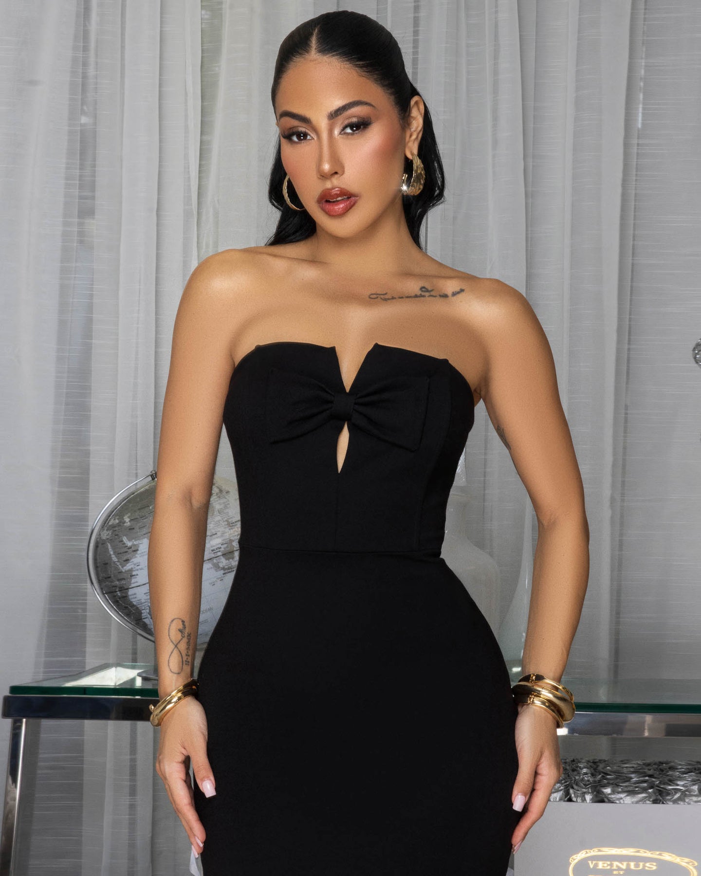 Marly Black Bow Accent Midi Dress