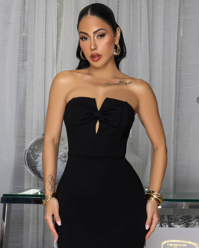 Marly Black Bow Accent Midi Dress