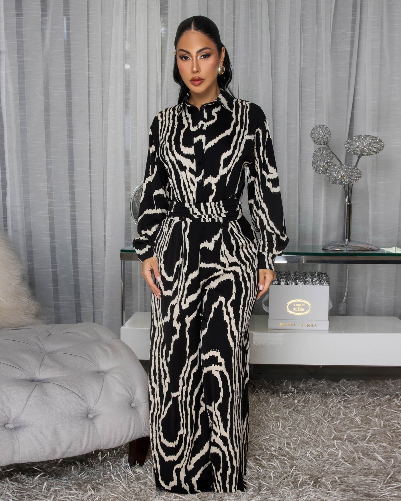 Sahar Black & Ivory Print Jumpsuit