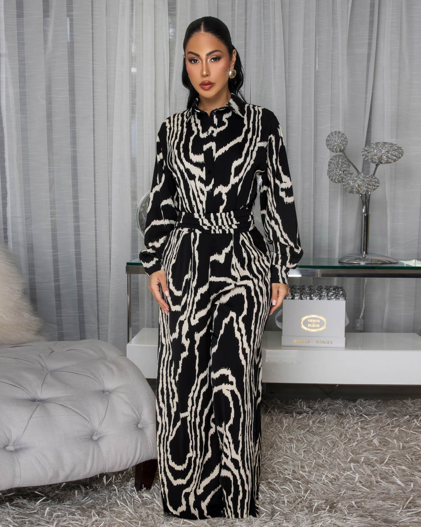 Sahar Black & Ivory Print Jumpsuit