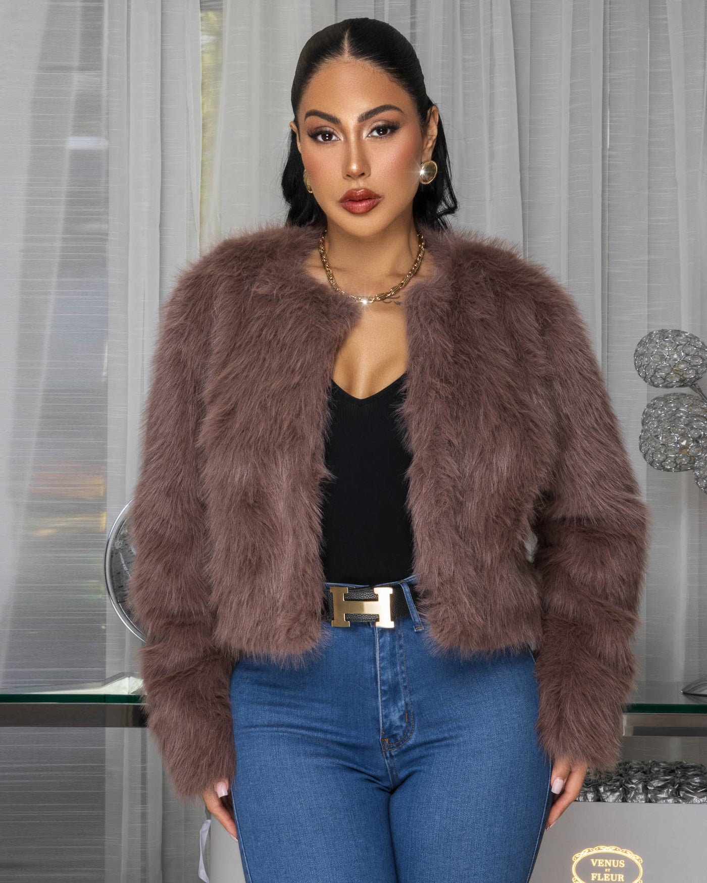 Lexie Mocha Faux Fur Jacket