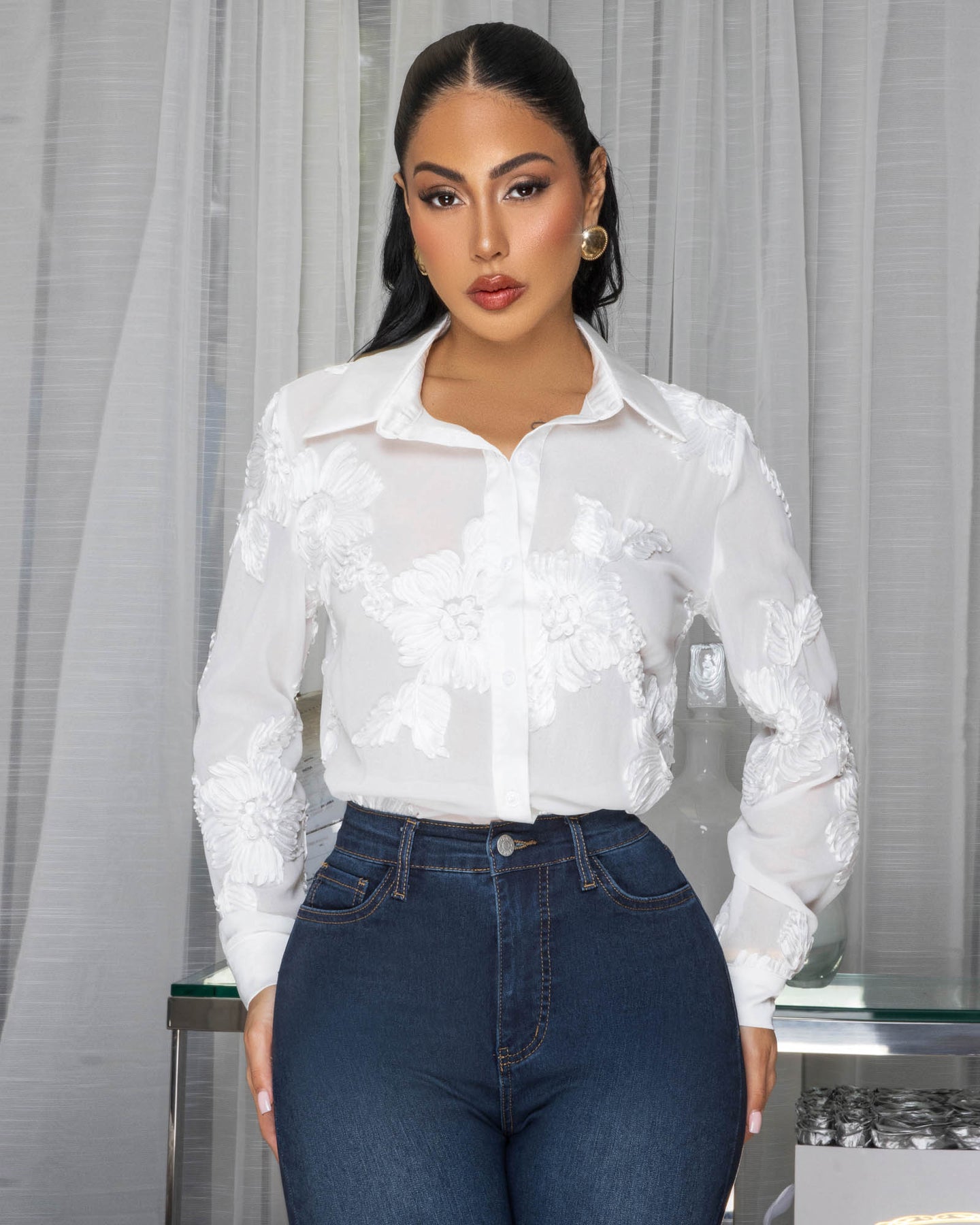 Olivia White Floral Embroidery Blouse