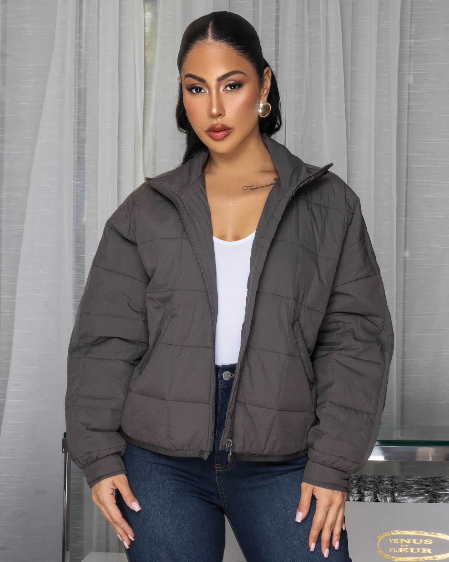 Zelina Dark Grey Puffy Jacket