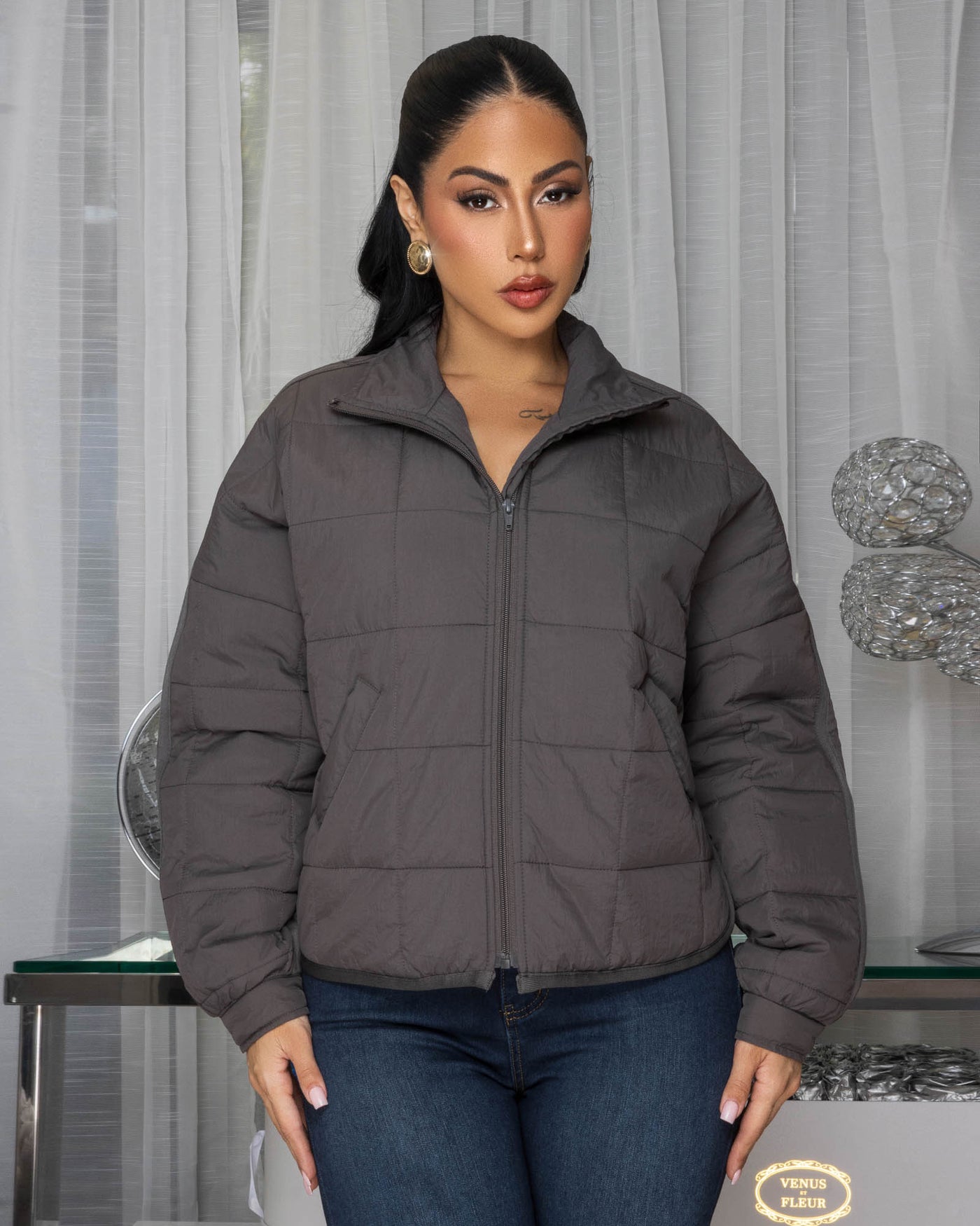 Zelina Dark Grey Puffy Jacket