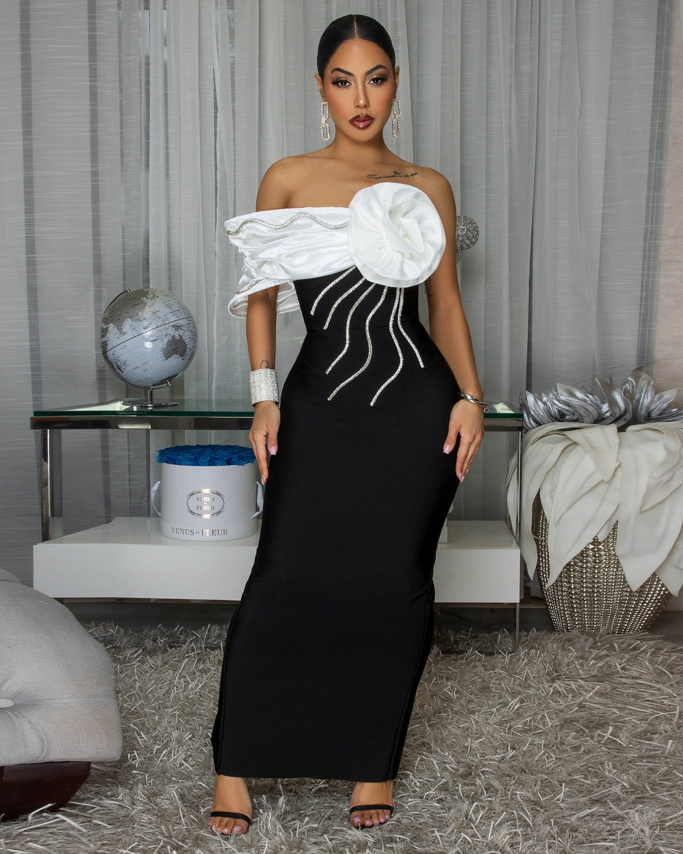 alaina maxi dress Black White Rose Accent Jeweled Bandage – Chic Couture Online collection:prime-day-promotion ZIMMERMANN Alchemy ruffled shirred Neck Size:19