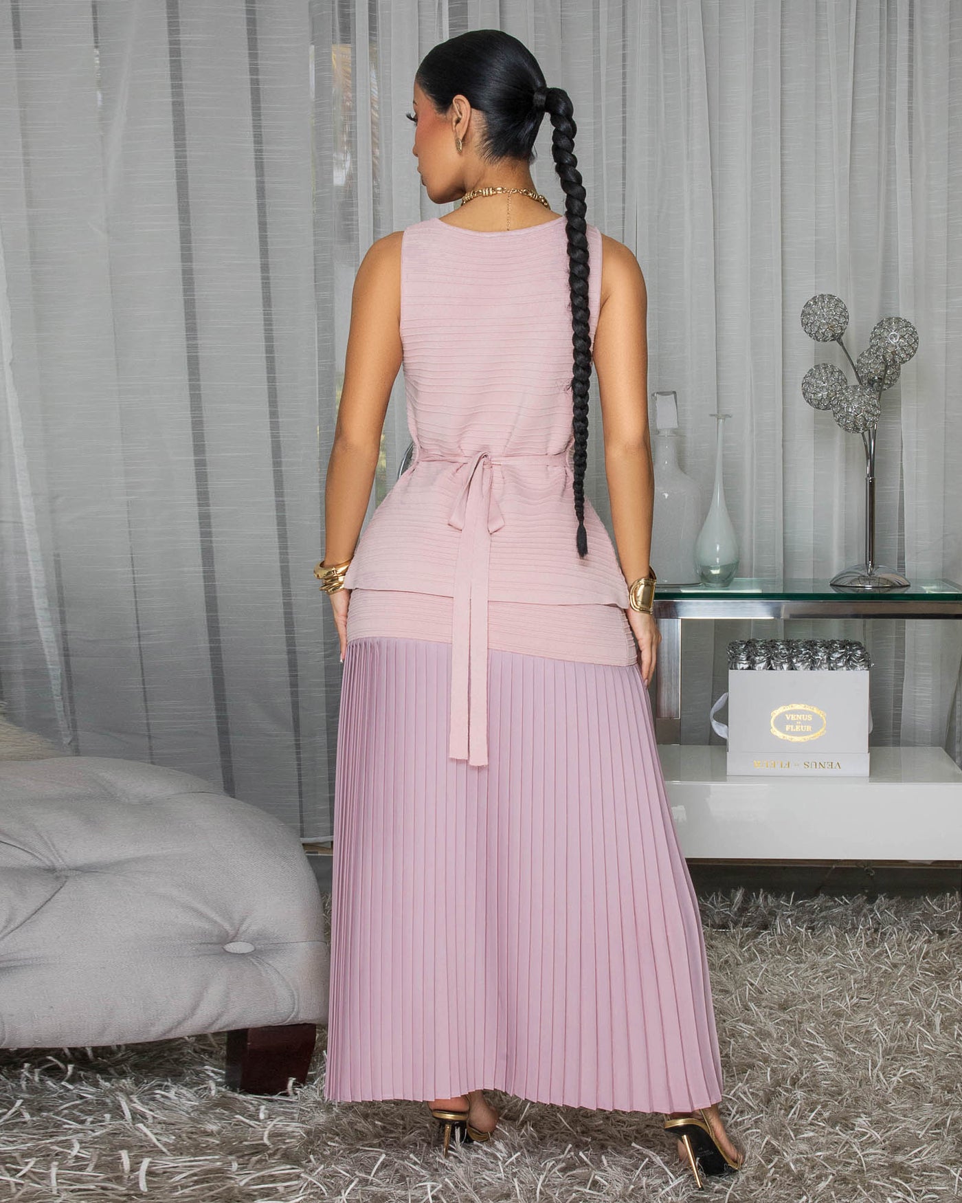 Bernan Mauve Top & Pleated Maxi Skirt Set – Chic Couture Online