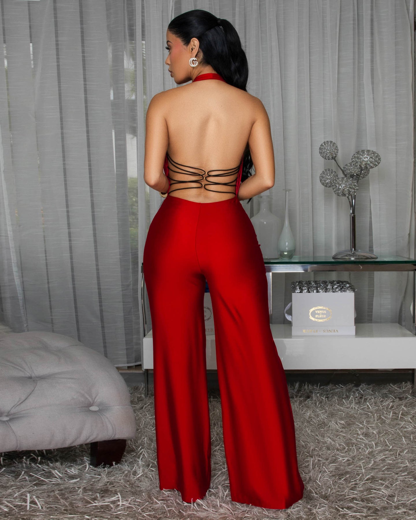 Elodie Red Backless Jumpsuit