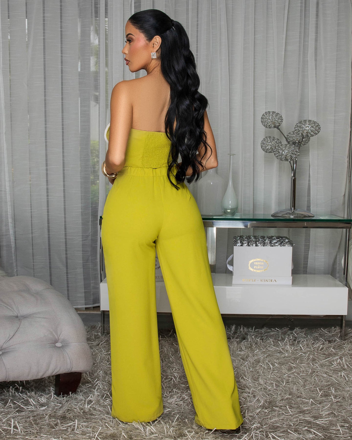 Valentina Lime White Trim Applique Crop Top & Pants Set