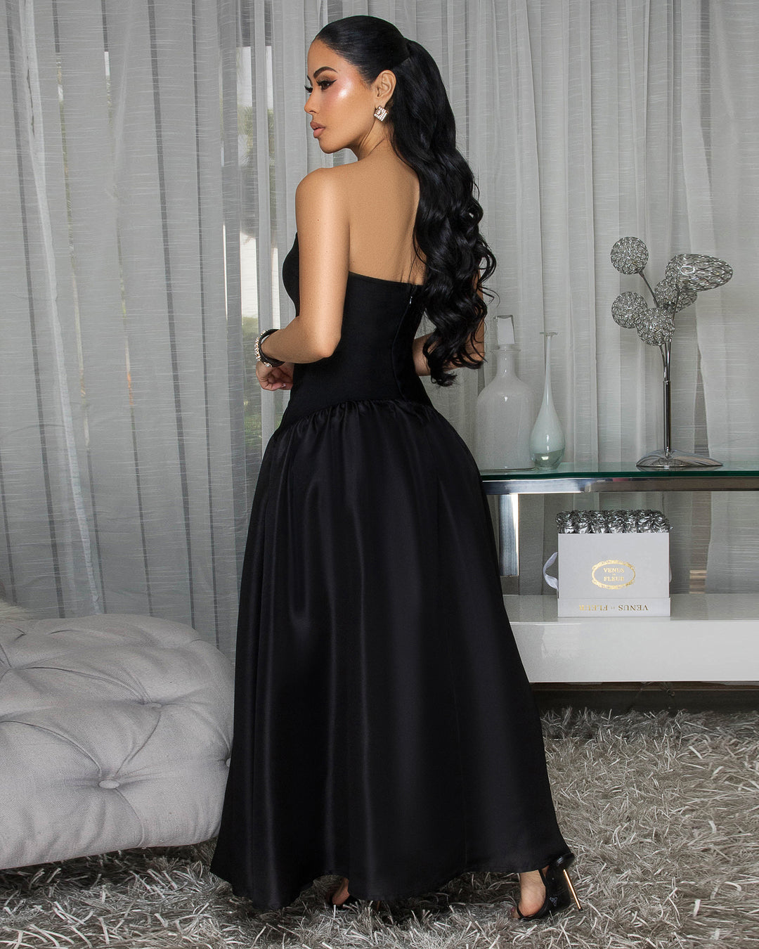 compelling style black strapless a line maxi dress Carmina Bandage Formal dress