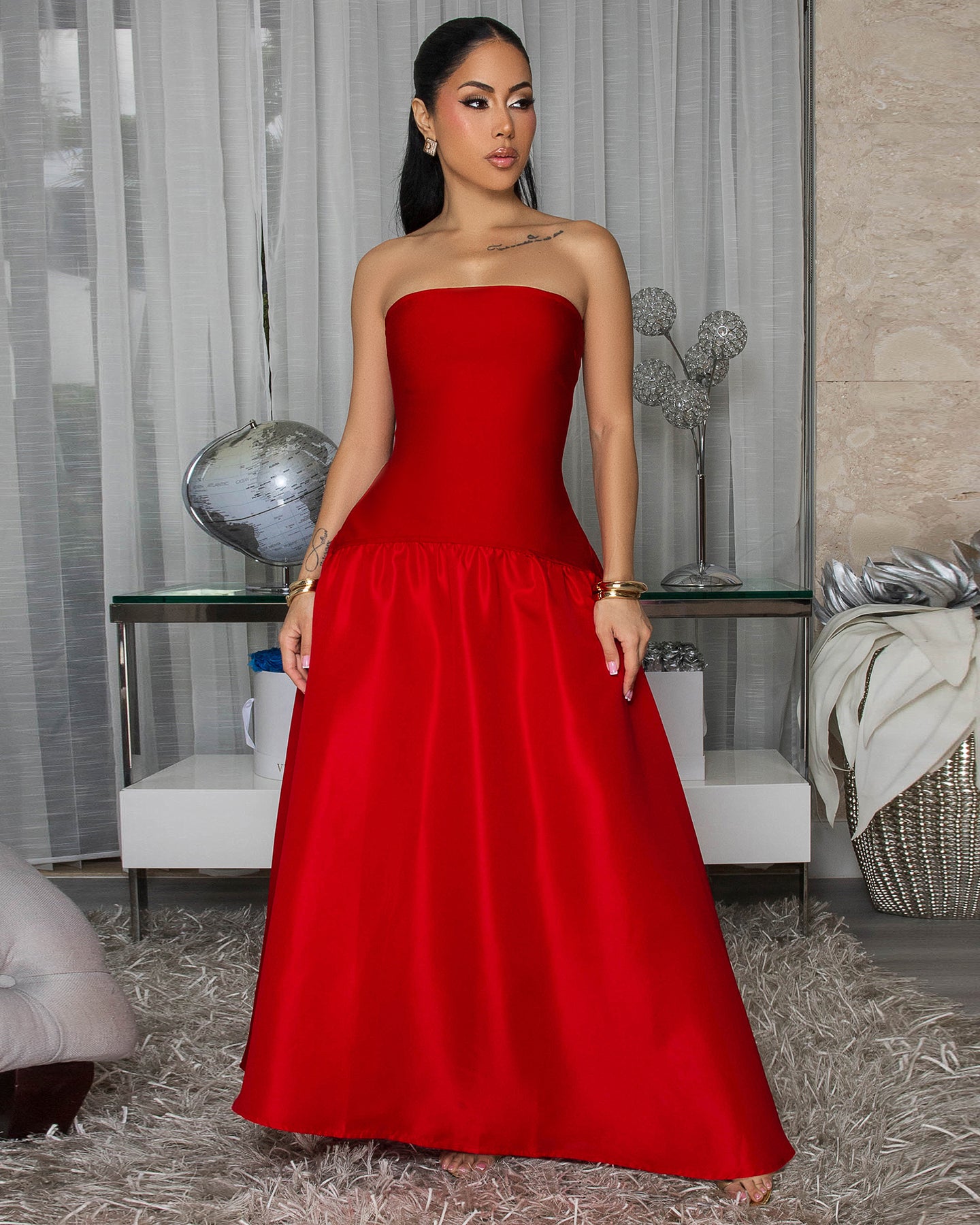 Carmina Red Strapless Maxi Bandage Dress