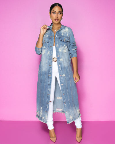 Santiaga Wash Denim-Distressed Long Jacket (11/5/2025)