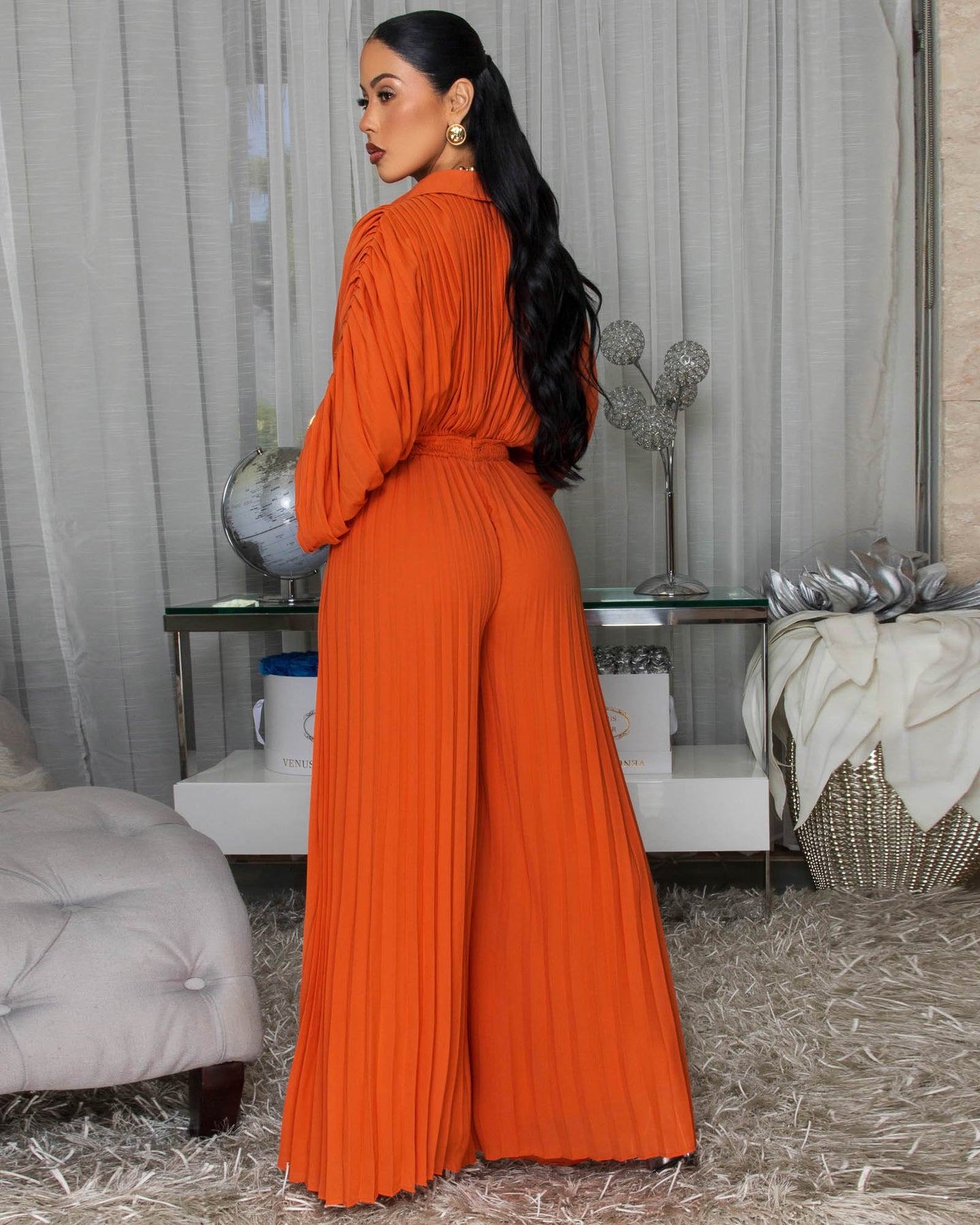 Inesse Rust Orange Pleated Jumpsuit