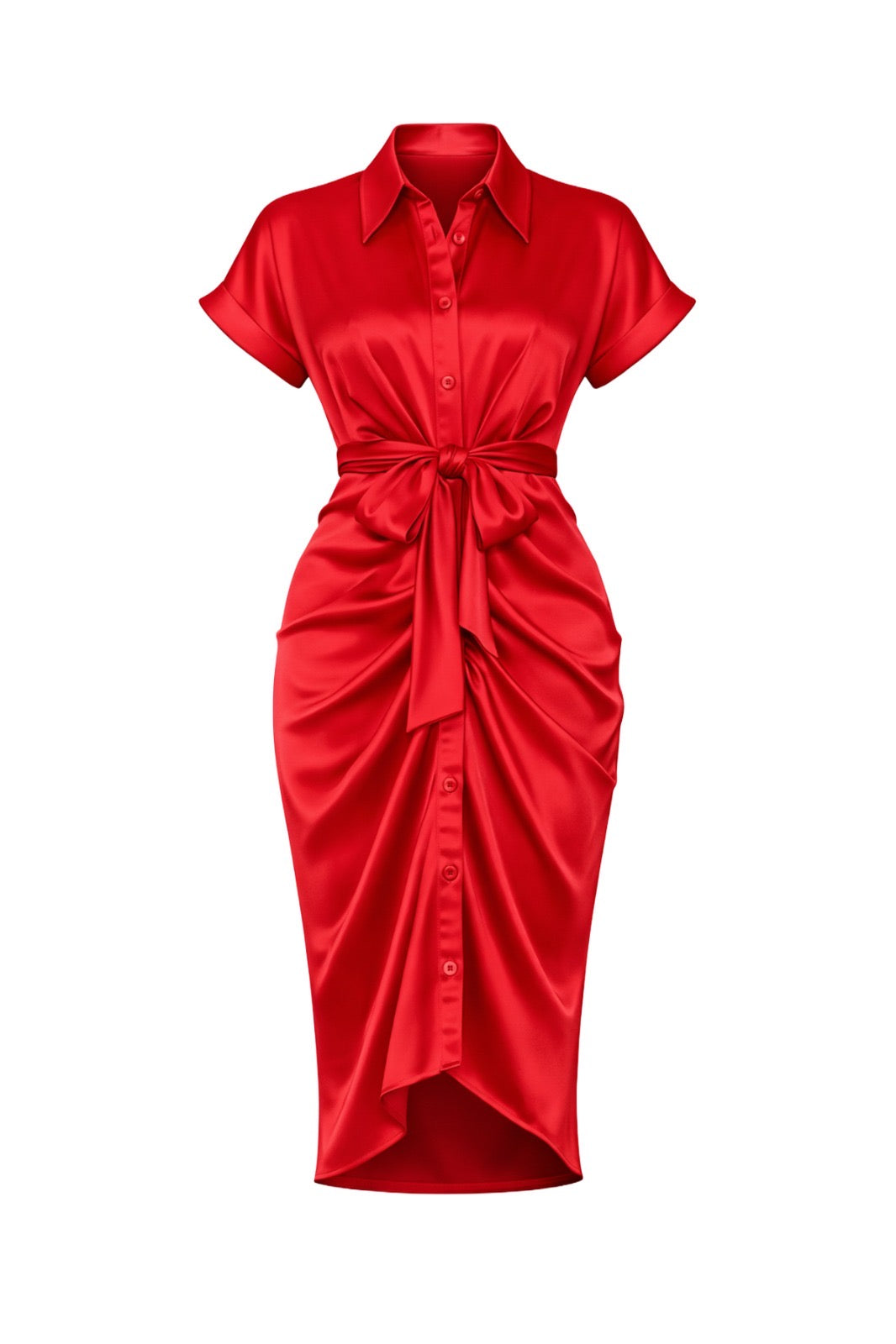 Gustave Red Draped Silky Midi Dress – Chic Couture Online