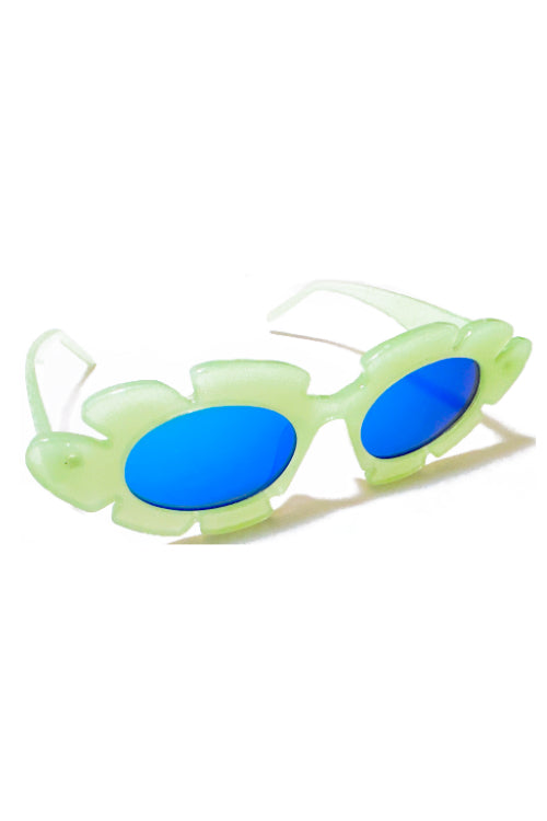 Ginnie Green Blue Lens Flower Cutout Cateye Sunglasses