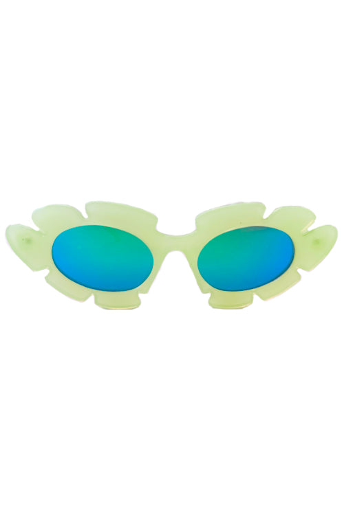 Ginnie Green Blue Lens Flower Cutout Cateye Sunglasses