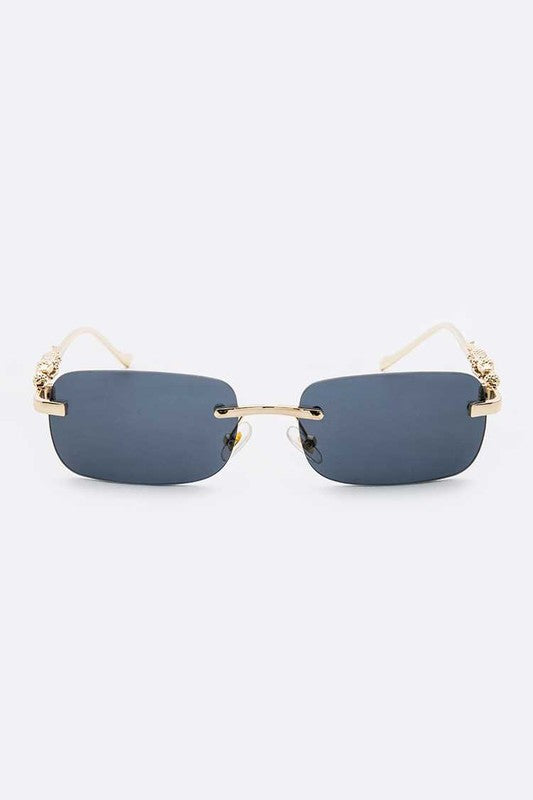 Anuj Dark Blue Rimless Jacquard Temple Sunglasses