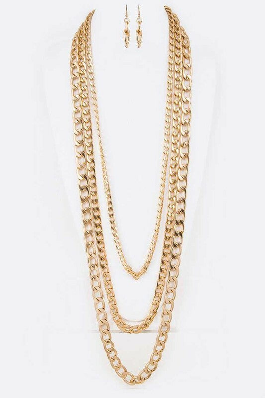 Carly Gold Long Chunky Layer Necklace Set