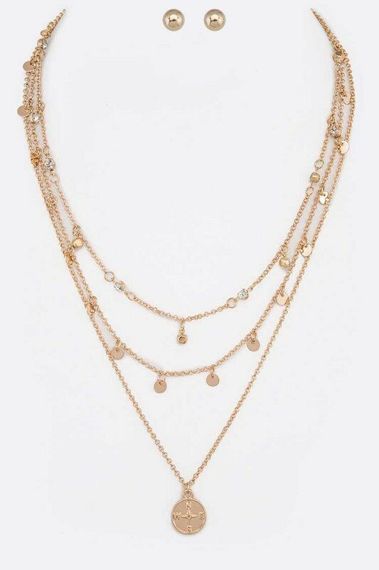 Jessica Gold Iconic Compass Pendant Layer Necklace Set