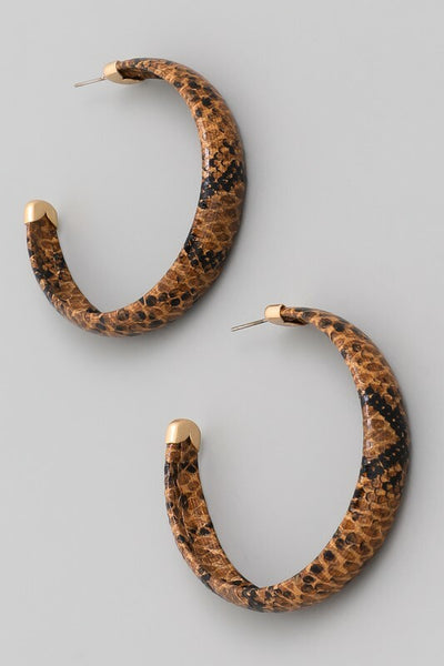 *Jiggy Brown Snake Print Hoop Earrings