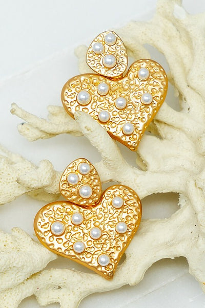 Jarvis Gold Double Heart Pearl Earrings