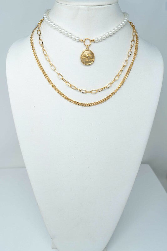 Lorna Gold Pearl & Coin with Chunky Chain Necklace